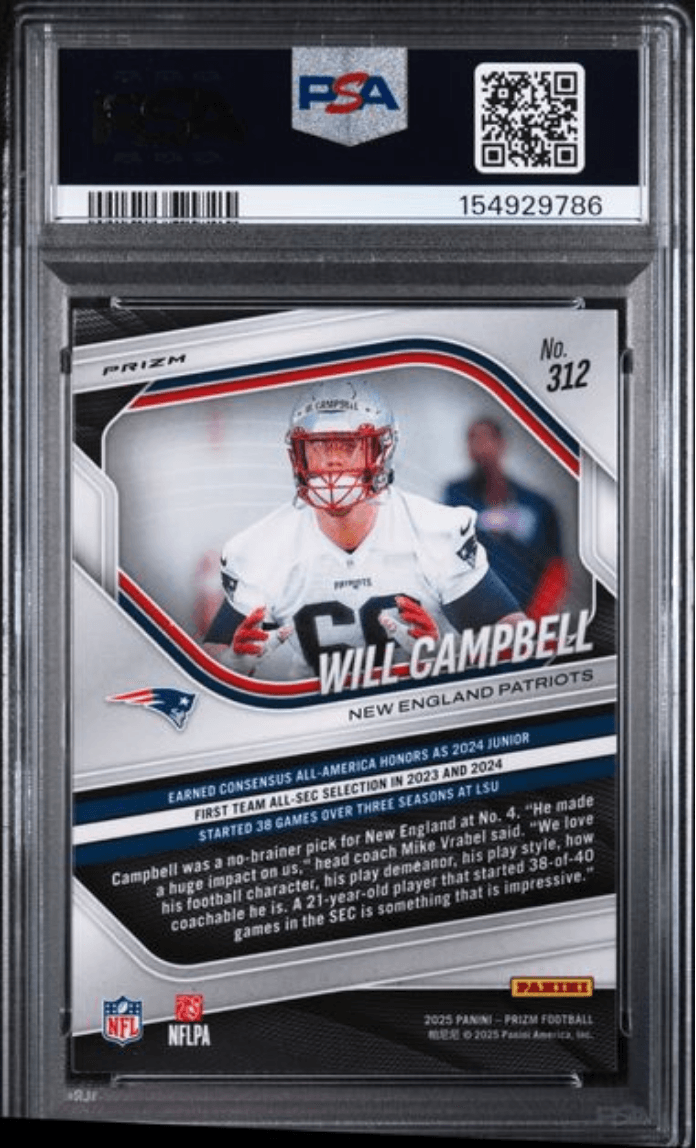 Graded 2025 Panini Prizm Will Campbell #312 White Disco Rookie RC Football Card PSA 10 Gem Mint