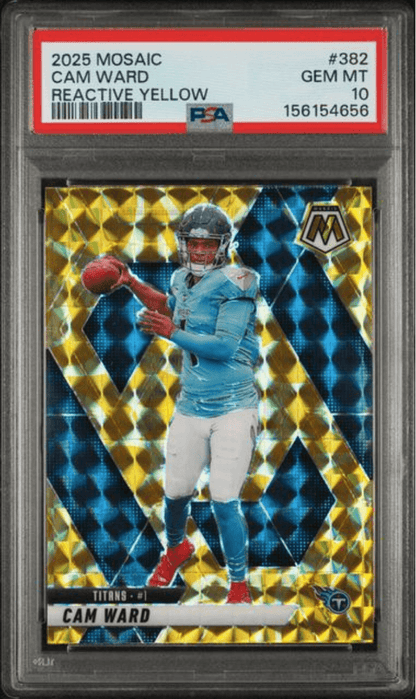 Graded 2025 Panini Mosaic Cam Ward #382 Reactive Yellow Rookie RC Football Card PSA 10 Gem Mint