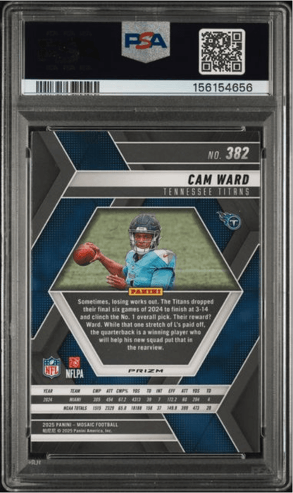 Graded 2025 Panini Mosaic Cam Ward #382 Reactive Yellow Rookie RC Football Card PSA 10 Gem Mint
