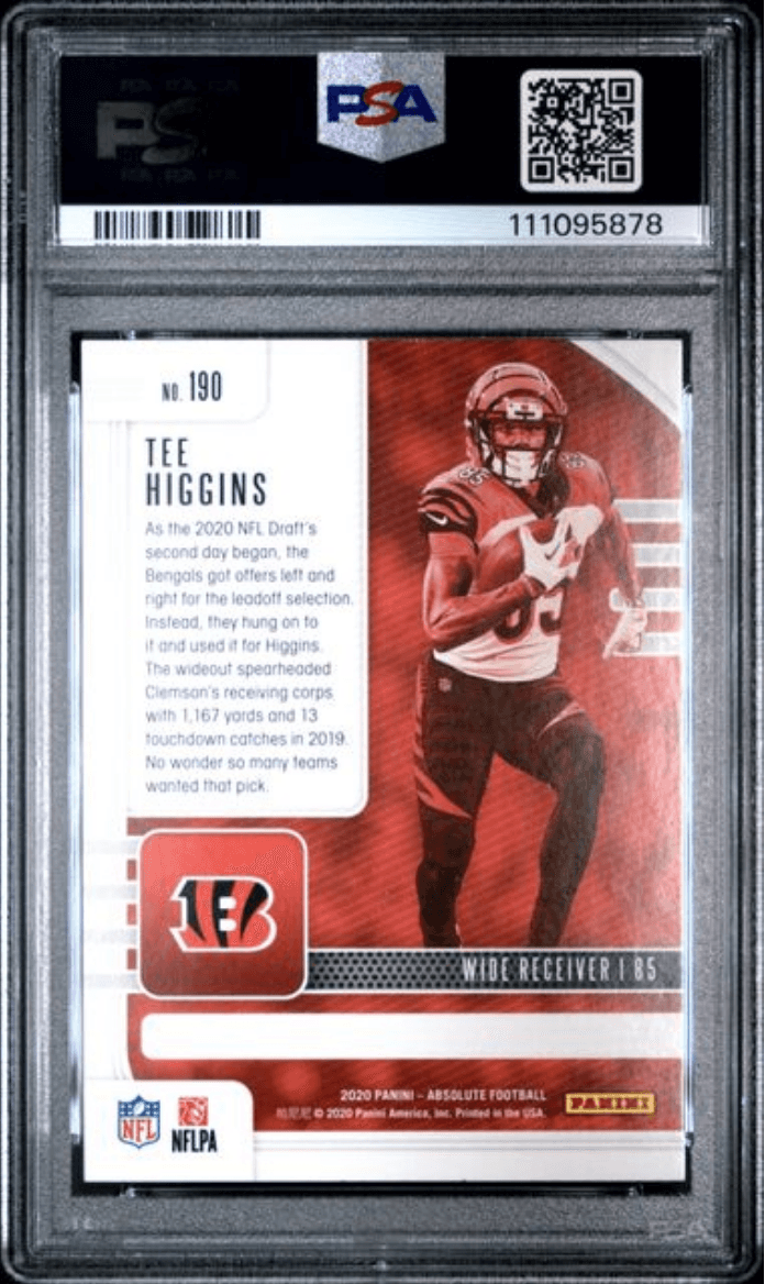 Graded 2020 Panini Absolute Tee Higgins #190 Rookie RC Football Card PSA 10 Gem Mint