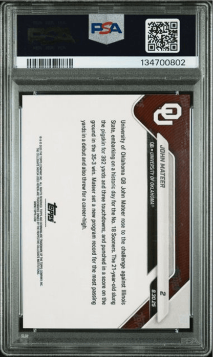 Graded 2025 Topps Bowman U Now John Mateer #2 Gold Foil /50 Rookie RC Football Card PSA 10 Gem Mint