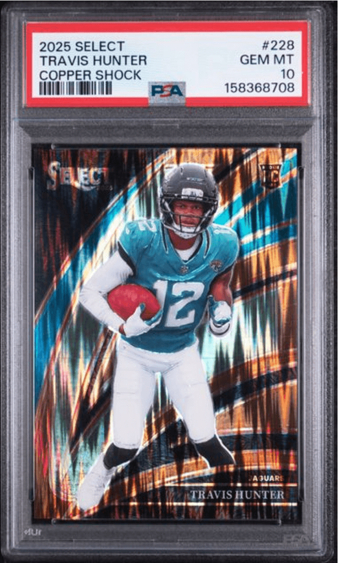 Graded 2025 Panini Select Travis Hunter #228 Copper Shock /899 Rookie RC Football Card PSA 10 Gem Mint