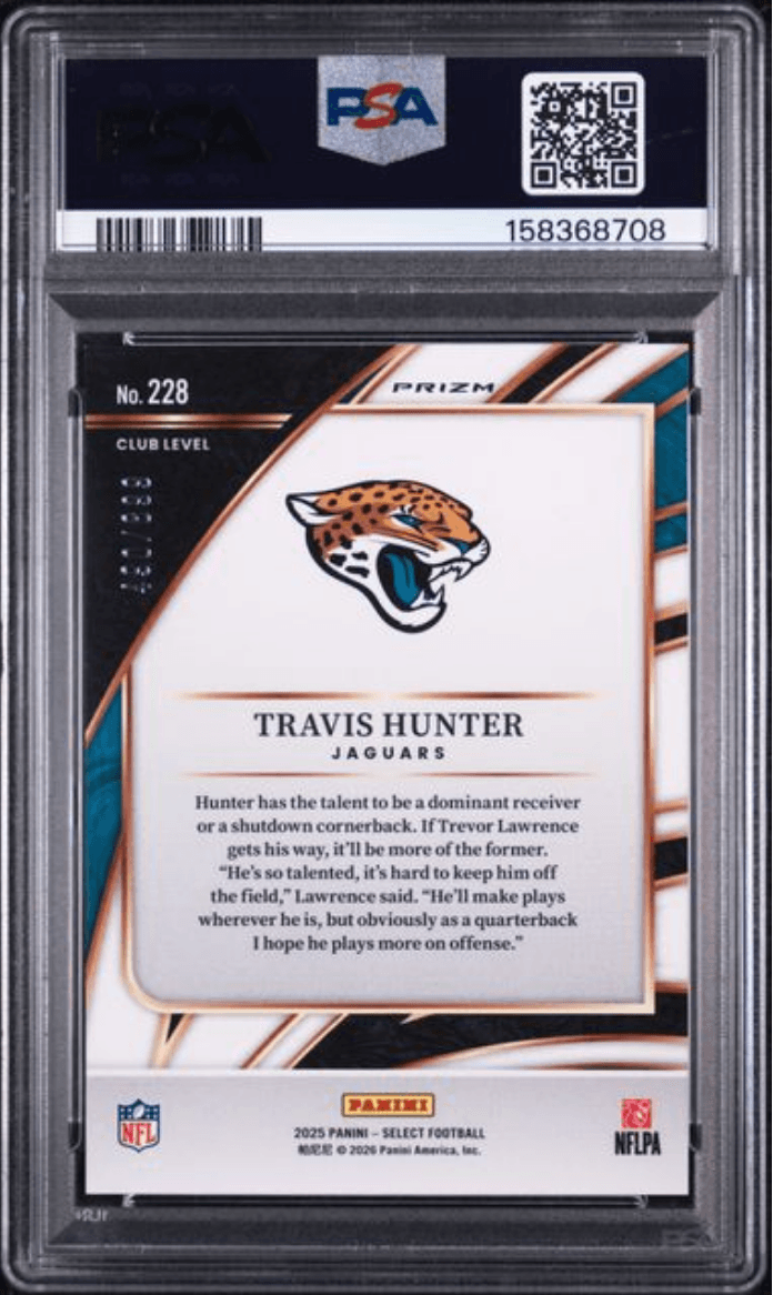 Graded 2025 Panini Select Travis Hunter #228 Copper Shock /899 Rookie RC Football Card PSA 10 Gem Mint