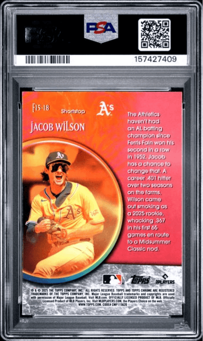 Graded 2025 Topps Chrome Update Jacob Wilson #18 Fortune 15 Green Refractor /99 Rookie RC Baseball Card PSA 10 Gem Mint