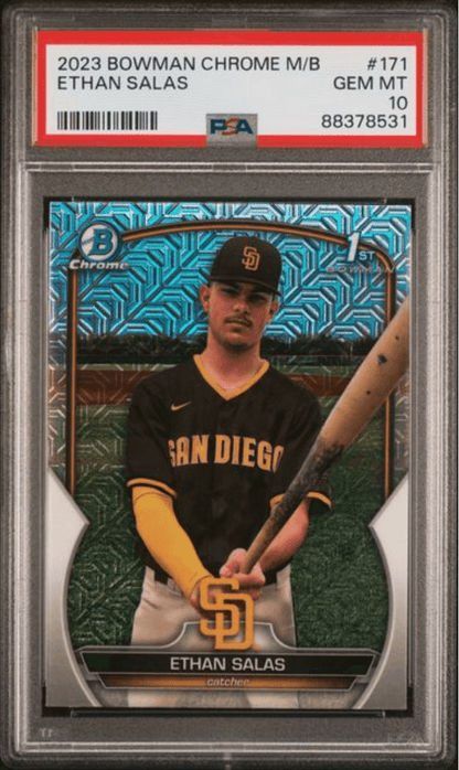 Graded 2023 Topps Bowman Chrome Mega Box Ethan Salas #171 Prospects Rookie RC Baseball Card PSA 10 Gem Mint