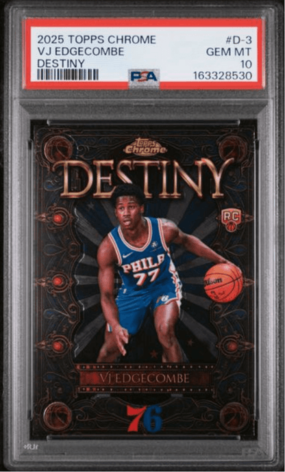 Graded 2025 Topps Chrome VJ Edgecombe #D3 Destiny Rookie RC Basketball Card PSA 10 Gem Mint
