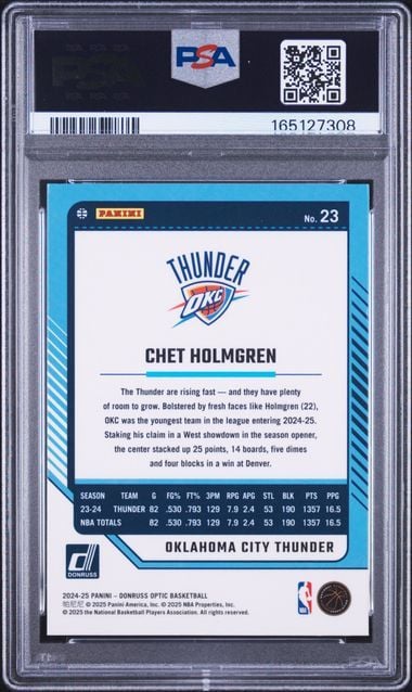 Graded 2024 Donruss Optic Chet Holmgren #23 Basketball Card PSA 9 Mint