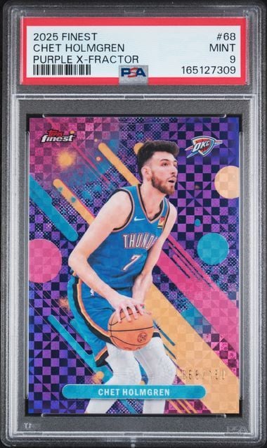 Graded 2025 Topps Finest Chet Holmgren #68 Purple X-Fractor /150 Basketball Card PSA 9 Mint