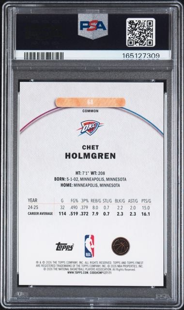 Graded 2025 Topps Finest Chet Holmgren #68 Purple X-Fractor /150 Basketball Card PSA 9 Mint