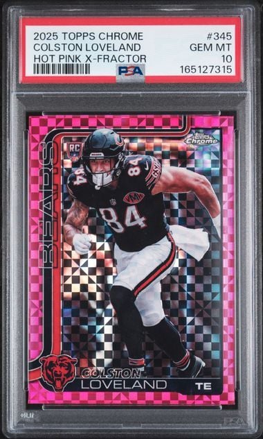 Graded 2025 Topps Chrome Colston Loveland #345 Hot Pink X-Fractor Rookie RC Football Card PSA 10 Gem Mint