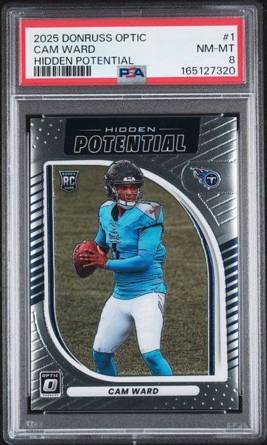 Graded 2025 Panini Donruss Optic Cam Ward #1 Hidden Potential Rookie RC Football Card PSA 8 NM-MT