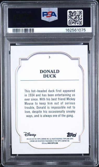 Graded 2024 Topps Chrome Disney Donald Duck #3 Trading Card PSA 10 Gem Mint