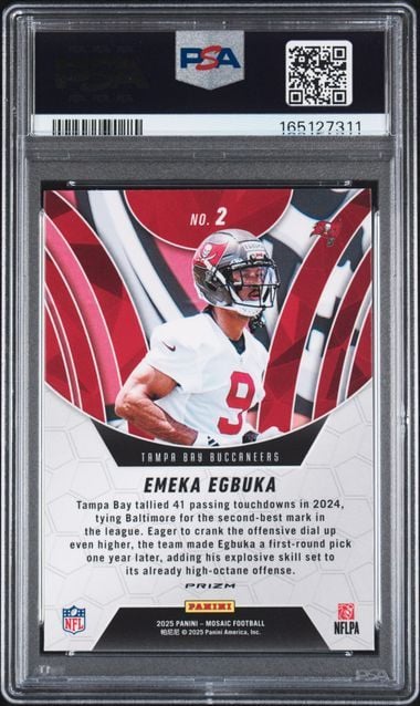 Graded 2025 Panini Mosaic Emeka Egbuka #2 Elevate Green Rookie RC Football Card PSA 8 NM-MT