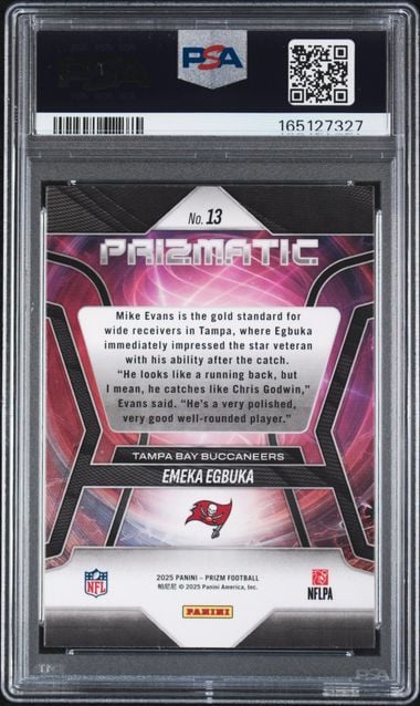 Graded 2025 Panini Prizm Emeka Egbuka #13 Prizmatic Rookie RC Football Card PSA 8 NM-MT
