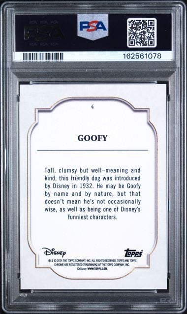Graded 2024 Topps Chrome Disney Goofy #4 Trading Card PSA 10 Gem Mint