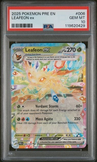 Graded 2025 PKM PRE Leafeon Ex #006 Prismatic Evolutions Trading Card Game PSA 10 Gem Mint