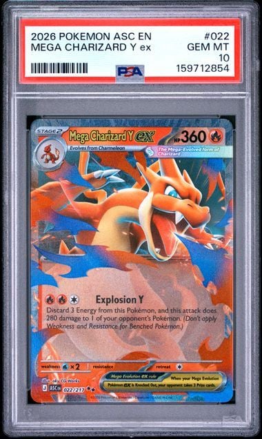 Graded 2026 Pokemon Ascended Heroes EN Mega Charizard Y ex #022 Trading Card Game PSA 10 Gem Mint