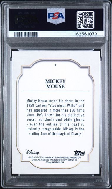 Graded 2024 Topps Chrome Disney Mickey Mouse #1 Trading Card PSA 10 Gem Mint