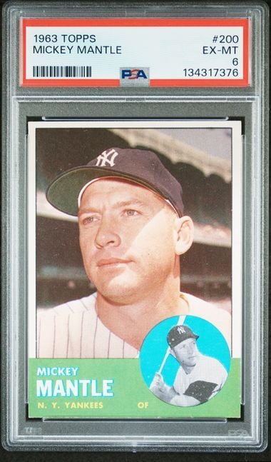 Graded 1963 Topps Mickey Mantle #200 Baseball Card PSA 6 EX-MT