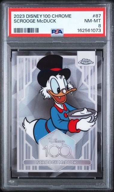 Graded 2023 Topps Chrome Disney 100 Scrooge McDuck #87 Mickey and Friends Trading Card PSA 8 NM-MT