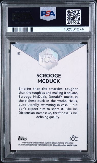 Graded 2023 Topps Chrome Disney 100 Scrooge McDuck #87 Mickey and Friends Trading Card PSA 10 Gem Mint