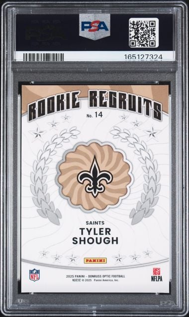 Graded 2025 Panini Donruss Optic Tyler Shough #14 Rookie Recruits Rookie RC Football Card PSA 9 Mint