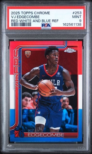 Graded 2025 Topps Chrome VJ Edgecombe #253 Red White Blue Refractor Rookie RC Basketball Card PSA 9 Mint
