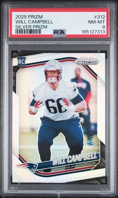 Graded 2025 Panini Prizm Will Campbell #312 Silver Prizm Rookie RC Football Card PSA 8 NM-MT