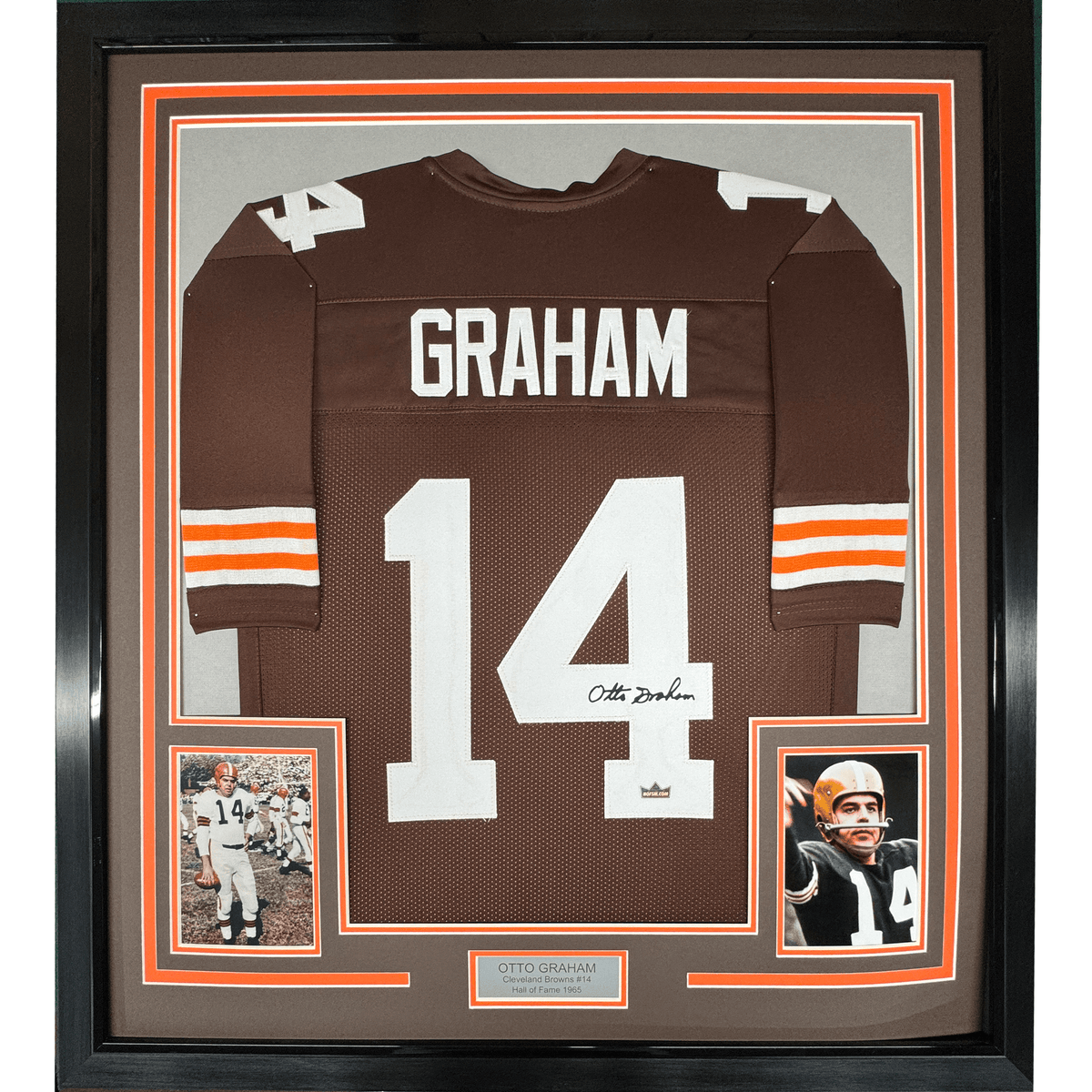 Framed Facsimile Autographed Otto Graham 35x39 Cleveland Brown Reprint Laser Auto Football Jersey