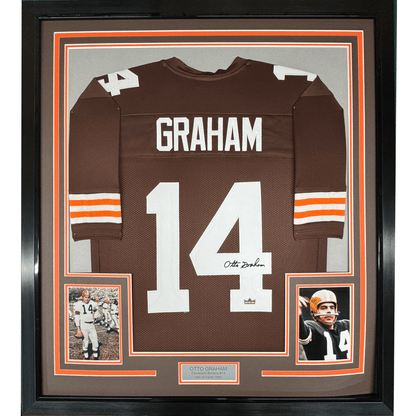 Framed Facsimile Autographed Otto Graham 35x39 Cleveland Brown Reprint Laser Auto Football Jersey