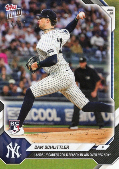 2026 Topps Now Cam Schlittler #608 Gold Foil /50 Lands 1st Career 200-K Season in Win Over Red Sox New York Yankees Rookie RC Baseball Card