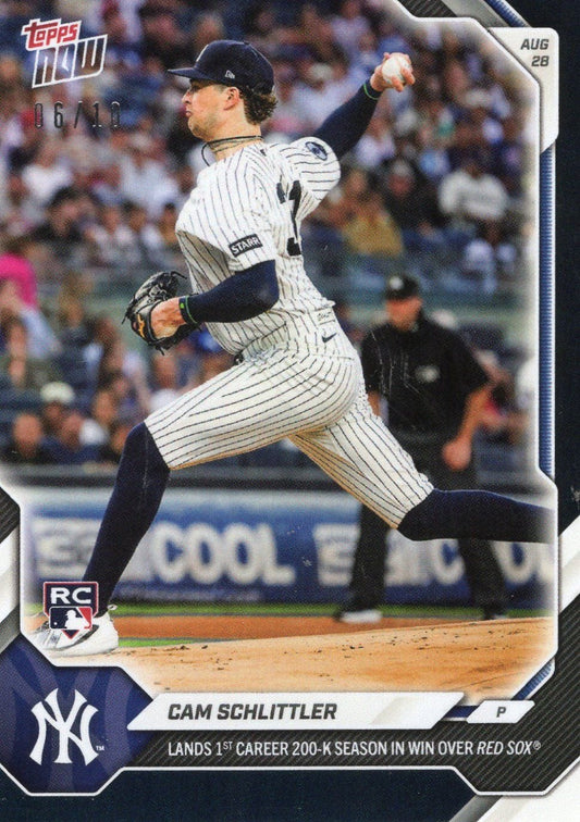 2026 Topps Now Cam Schlittler #608 Black Foil /10 Lands 1st Career 200-K Season in Win Over Red Sox New York Yankees Rookie RC Baseball Card