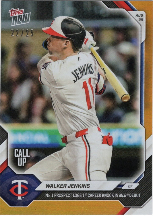 2026 Topps Now Walker Jenkins #609 Orange Foil /25 Number 1 Prospect Logs 1st Career Knock in Big Leagues Minnesota Twins Rookie RC Baseball Card