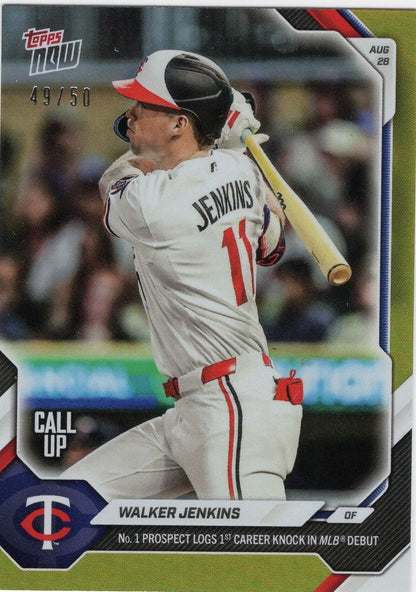 2026 Topps Now Walker Jenkins #609 Gold Foil /50 Number 1 Prospect Logs 1st Career Knock in Big Leagues Minnesota Twins Rookie RC Baseball Card