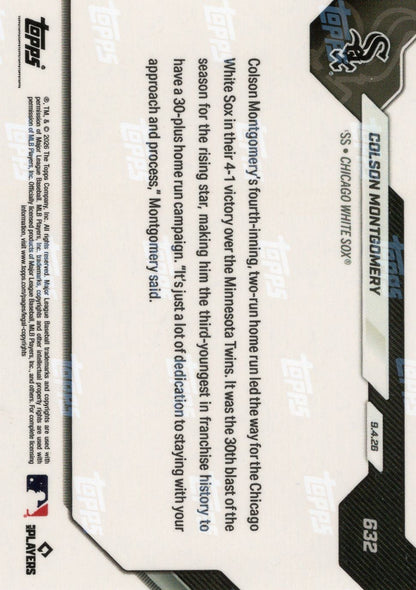2026 Topps Now Colson Montgomery #632 Gold Foil /50 3rd Youngest in Franchise History with 30+ HR Season Chicago White Sox Rookie RC Baseball Card