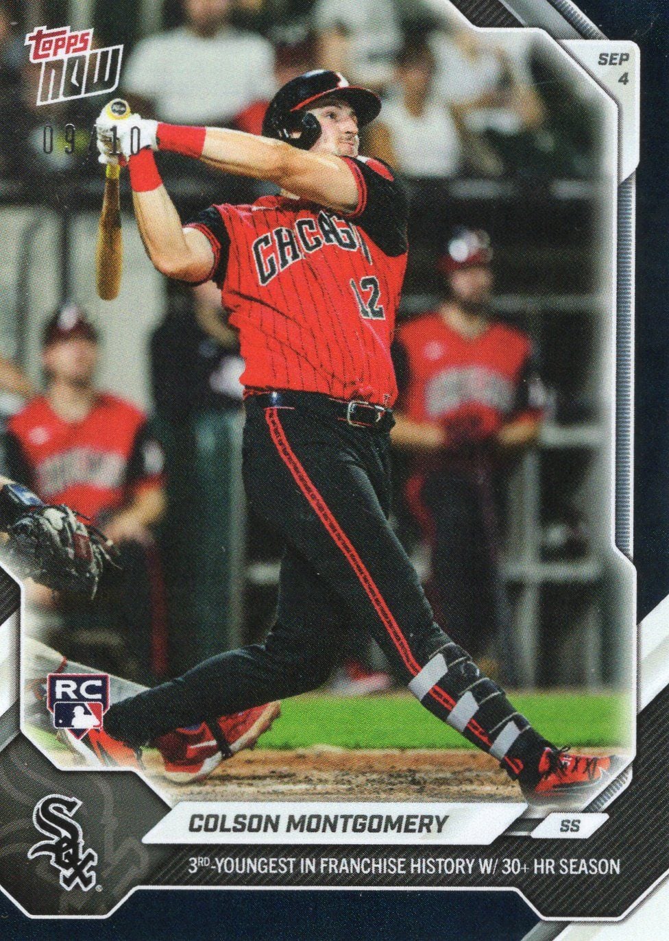 2026 Topps Now Colson Montgomery #632 Black Foil /10 3rd Youngest in Franchise History with 30+ HR Season Chicago White Sox Rookie RC Baseball Card