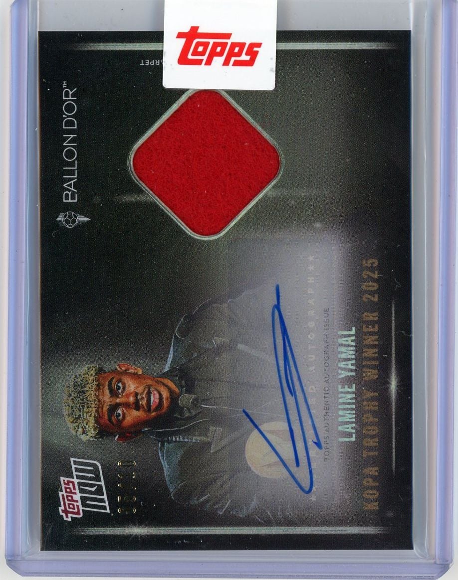 2025 Topps Now Lamine Yamal #006 Kopa Trophy Winner Relic Auto /10 Soccer Card