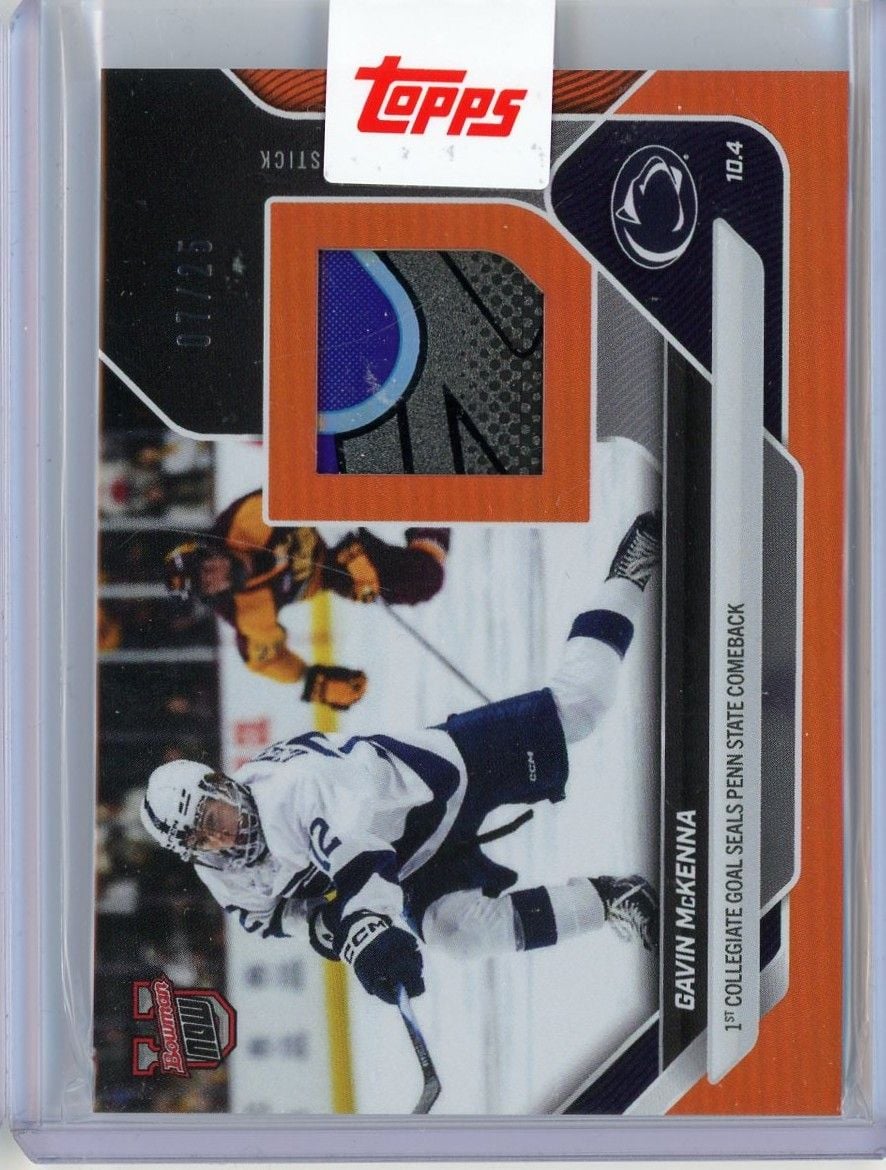 2026 Topps Bowman U Now Gavin McKenna #2A Orange Relic /25 1st Collegiate Goal Seals Penn State Comeback Penn State Nittany Lions Rookie RC Hockey Card