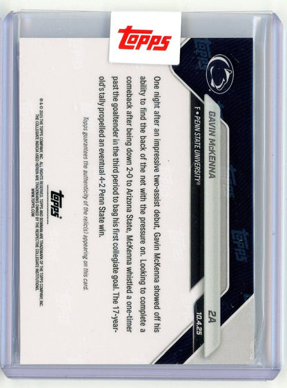 2026 Topps Bowman U Now Gavin McKenna #2A Orange Relic /25 1st Collegiate Goal Seals Penn State Comeback Penn State Nittany Lions Rookie RC Hockey Card