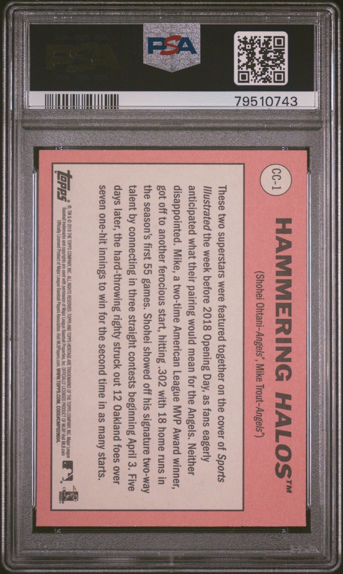 Graded 2018 Topps Heritage Shohei Ohtani & Mike Trout #CC1 Combo Hammering Halos Rookie RC Baseball Card PSA 10 Gem Mint