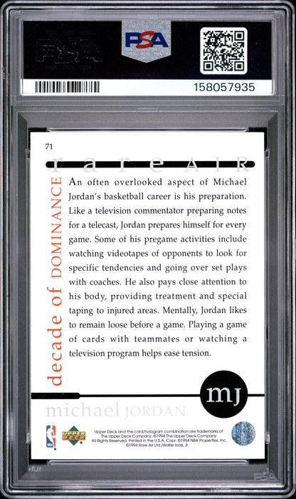 Graded 1994 Upper Deck UD Michael Jordan #71 Rare Air Basketball Card PSA 10 Gem Mint
