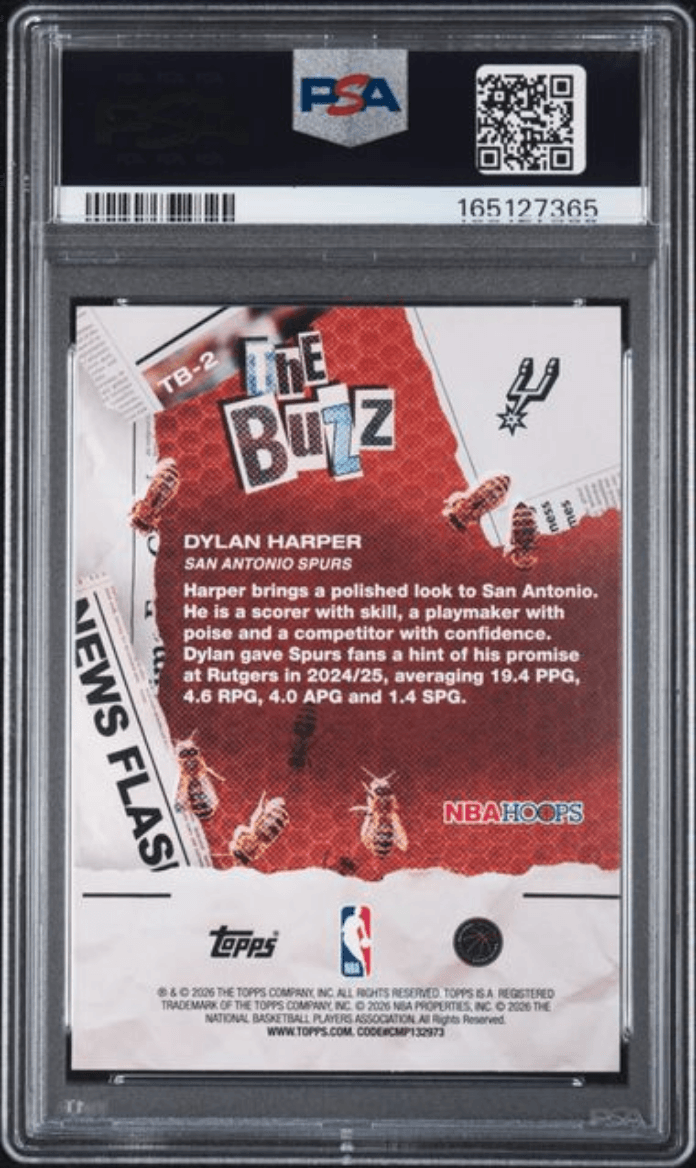 Graded 2025 Topps NBA Hoops Dylan Harper #TB2 The Buzz Rookie RC Basketball Card PSA 8 Near Mint