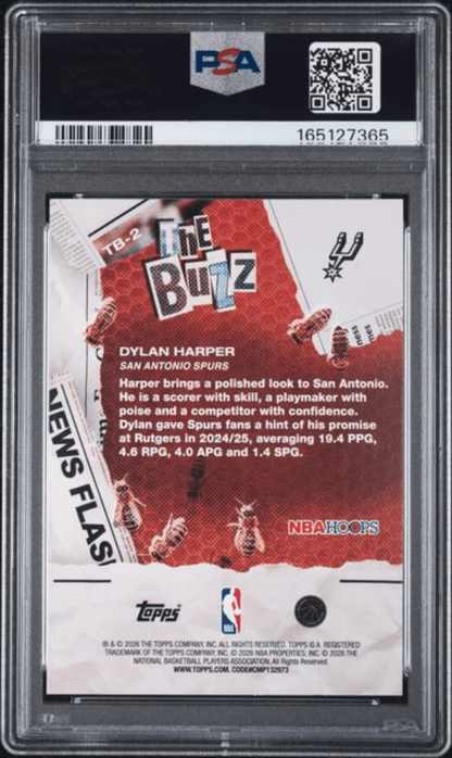 Graded 2025 Topps NBA Hoops Dylan Harper #TB2 The Buzz Rookie RC Basketball Card PSA 8 Near Mint