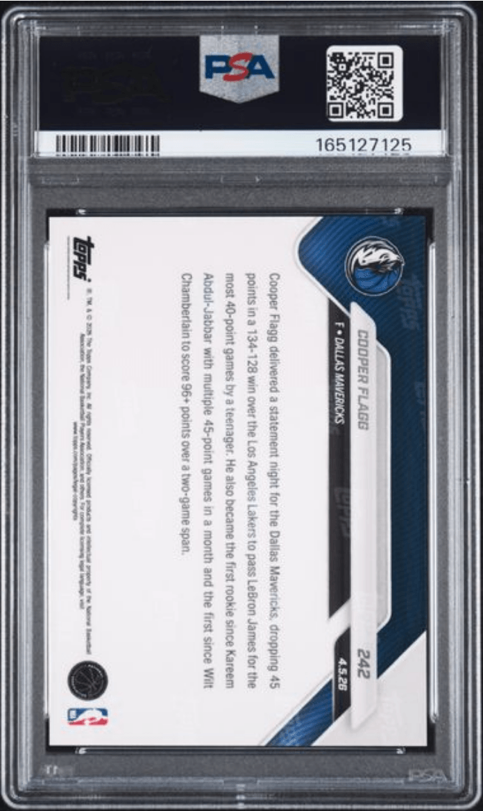 Graded 2025 Topps Now Cooper Flagg #242 Rookie RC Basketball Card PSA 10 Gem Mint