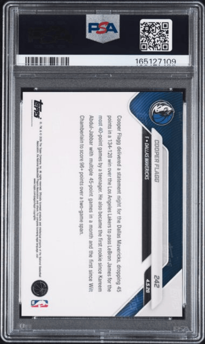 Graded 2025 Topps Now Cooper Flagg #242 Rookie RC Basketball Card PSA 9 Mint