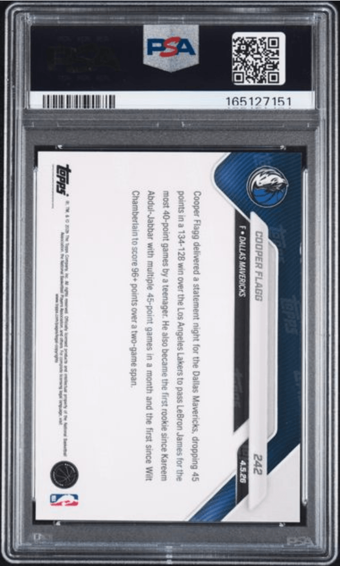 Graded 2025 Topps Now Cooper Flagg #242 Rookie RC Basketball Card PSA 8 Near Mint