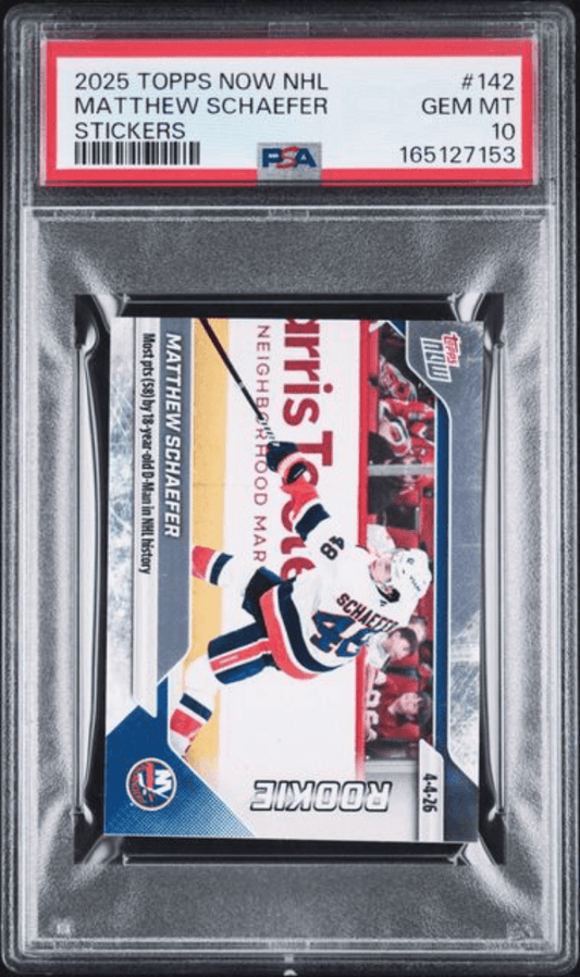 Graded 2025 Topps Now Matthew Schaefer #142 Rookie RC Hockey Card PSA 10 Gem Mint