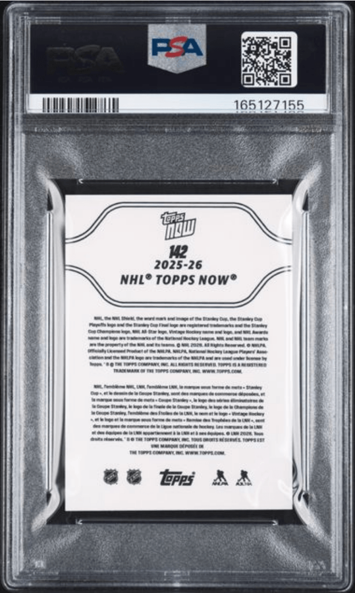 Graded 2025 Topps Now Matthew Schaefer #142 Rookie RC Hockey Card PSA 9 Mint