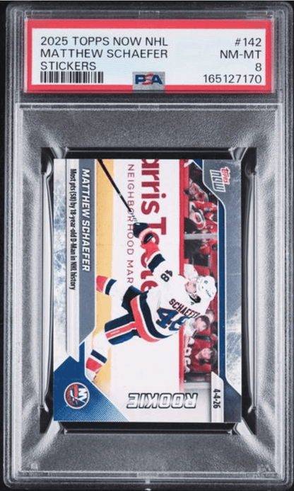 Graded 2025 Topps Now Matthew Schaefer #142 Rookie RC Hockey Card PSA 8 Near Mint