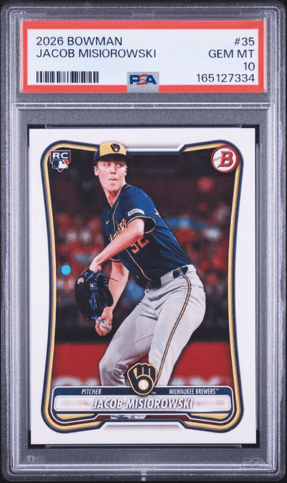 Graded 2026 Topps Bowman Jacob Misiorowski #35 Rookie RC Baseball Card PSA 10 Gem Mint
